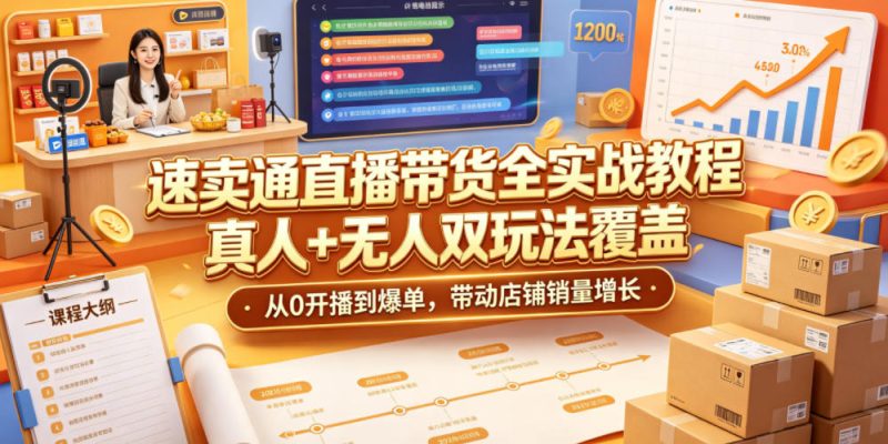 速卖通直播带货全实战教程,真人+无人双玩法覆盖,从0开播到爆单,带动店铺销量增长-一人公司创业项目 - 淘金吧