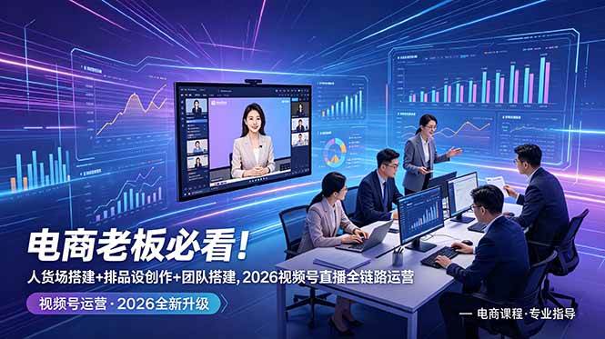 (18845期)电商老板必看!人货场搭建+排品设计+素材创作+团队搭建,2026视频号直播全链路运营-一人公司创业项目 - 淘金吧