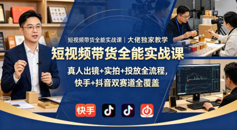 短视频带货全能实战课|大佬独家教学,真人出镜+实拍+投放全流程,快手+抖音双赛道全覆盖-一人公司创业项目 - 淘金吧