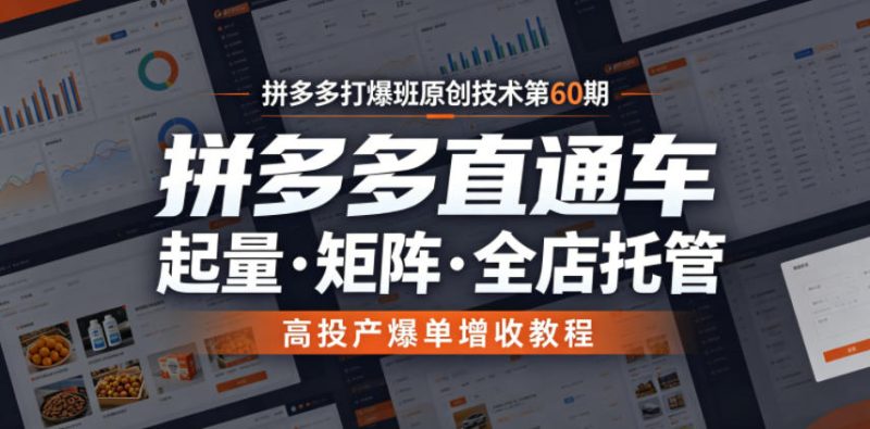 拼多多打爆班原创技术第60期，拼多多直通车，起量・矩阵・全店托管，高投产爆单增收教程-一人公司创业项目 - 淘金吧