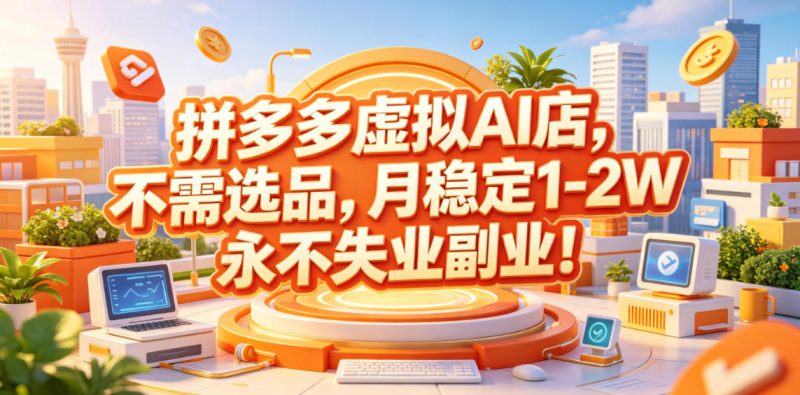 拼多多虚拟AI店，不需选品，月稳定1-2W，永不失业副业！【揭秘】-一人公司创业项目 - 淘金吧