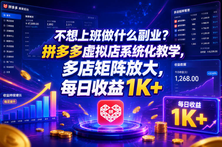 不想上班做什么副业?拼多多虚拟店系统化教学,多店矩阵放大,每日收益1K+【揭秘】-一人公司创业项目 - 淘金吧
