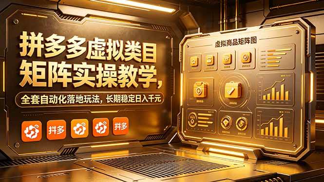 (18847期)拼多多虚拟类目矩阵实操教学,全套自动化落地玩法,长期稳定日入千元-一人公司创业项目 - 淘金吧