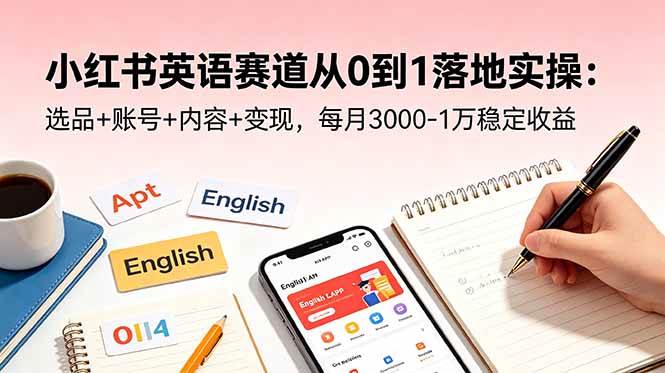 (18771期)小红书英语赛道从0到1落地实操:选品+账号+内容+变现,每月3000-1万稳定收益-一人公司创业项目 - 淘金吧