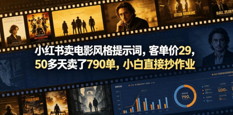 小红书卖电影风格提示词,客单价29,50多天卖了790单,小白直接抄作业!-一人公司创业项目 - 淘金吧