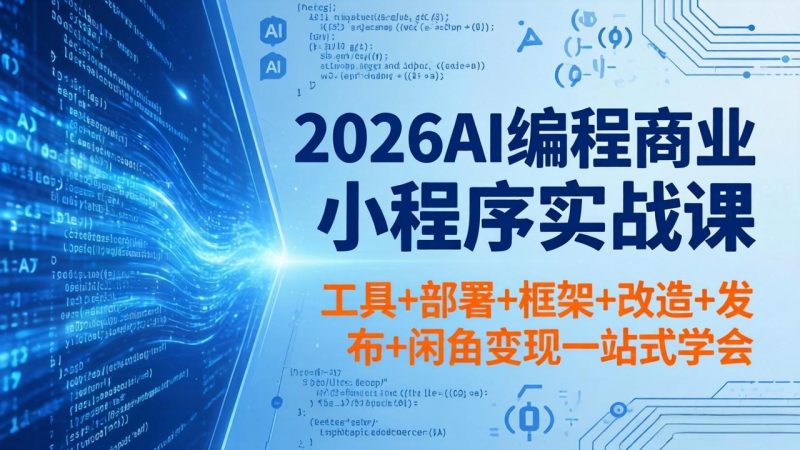 2026AI编程商业小程序实战课,工具+部署+框架+改造+发布+闲鱼变现一站式学会-一人公司创业项目 - 淘金吧