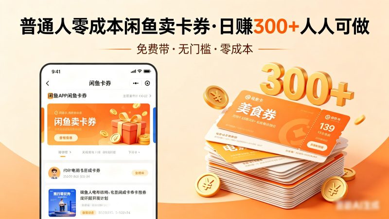 普通人必看!零成本闲鱼卖卡券,免费带,日赚300+人人可做-一人公司创业项目 - 淘金吧