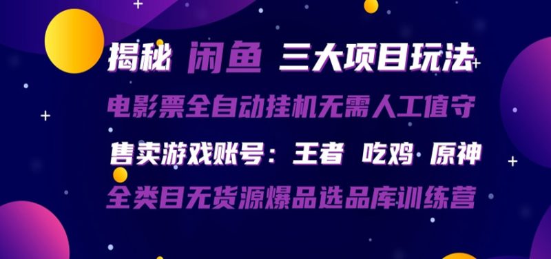 闲鱼三种玩法 全自动电影票 售卖游戏账号 爆品选品库训练营-一人公司创业项目 - 淘金吧