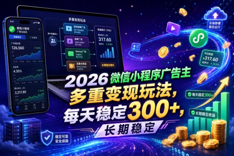2026微信小程序广告主,多重变现玩法,每天稳定300+,长期稳定【揭秘】-一人公司创业项目 - 淘金吧