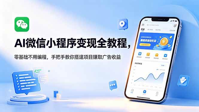 (18773期)AI微信小程序变现全教程,零基础不用编程,手把手教你搭建项目赚取广告收益-一人公司创业项目 - 淘金吧