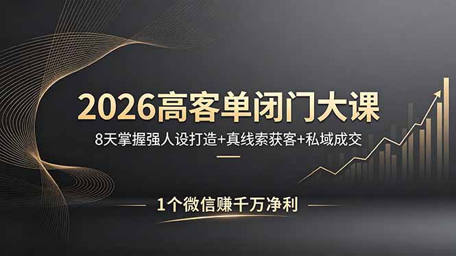 2026高客单闭门大课,8 天掌握强人设打造 + 真线索获客 + 私域成交,1 个微信赚千万净利-一人公司创业项目 - 淘金吧