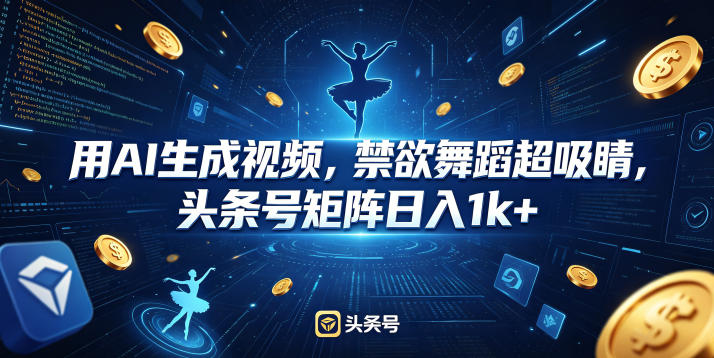 用AI生成视频,禁欲舞蹈超吸睛,头条号矩阵日入1k+-一人公司创业项目 - 淘金吧