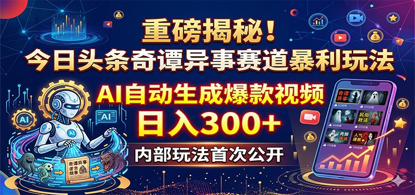 图片[1]-重磅揭秘！今日头条奇谭异事赛道暴利玩法：AI自动生成爆款视频，日入300+-云创网