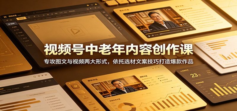 视频号中老年内容创作课:专攻图文与视频两大形式,依托选材文案技巧打造爆款作品-一人公司创业项目 - 淘金吧