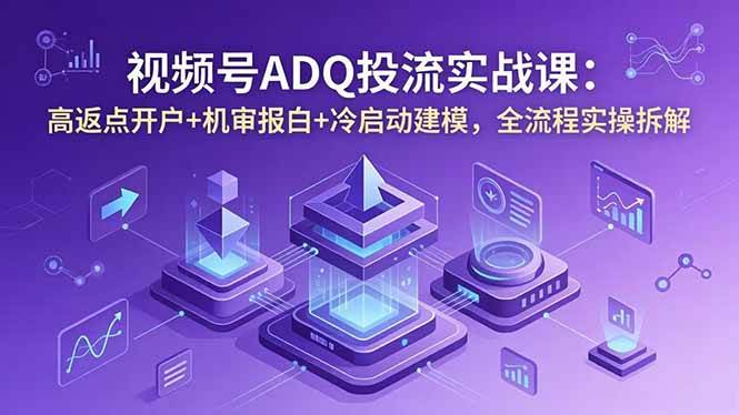 （18623期）视频号ADQ投流实战课：高返点开户+机审报白+冷启动建模，全流程实操拆解-一人公司创业项目 - 淘金吧