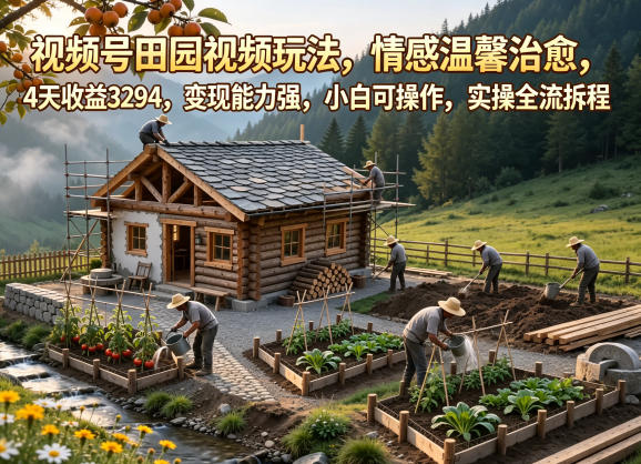 视频号田园视频玩法,情感温馨治愈,4天收益3294,变现能力强,小白可操作,实操全流程拆解-一人公司创业项目 - 淘金吧