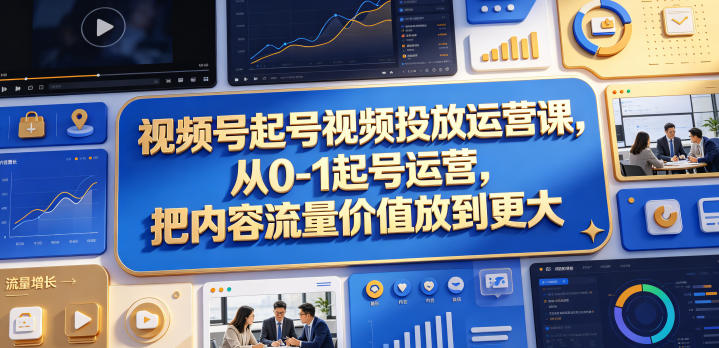视频号起号视频投放运营课，从0-1起号运营，把内容流量价值放到更大-一人公司创业项目 - 淘金吧