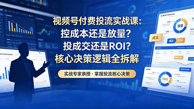 视频号付费投流实战课-5月：控成本还是放量？投成交还是ROI？核心决策逻辑全拆解-一人公司创业项目 - 淘金吧