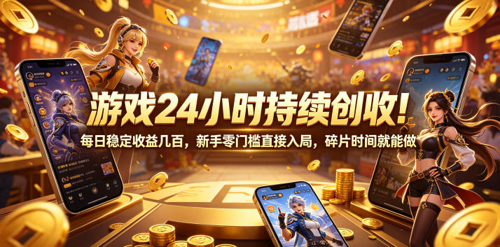 游戏24小时持续创收!每日稳定收益几百,新手零门槛直接入局,碎片时间就能做【揭秘】-一人公司创业项目 - 淘金吧