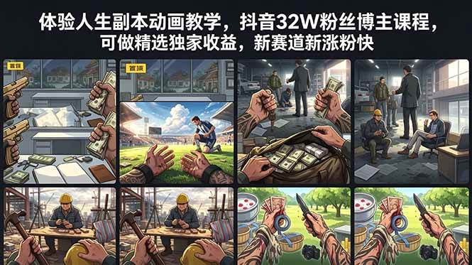 (18826期)体验人生副本动画教学, 抖音32W粉丝博主课程,可做精选独家收益,新赛道新涨粉快-一人公司创业项目 - 淘金吧