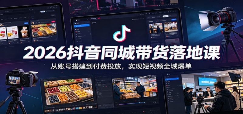 2026抖音同城带货落地课:从账号搭建到付费投放,实现短视频全域爆单-一人公司创业项目 - 淘金吧