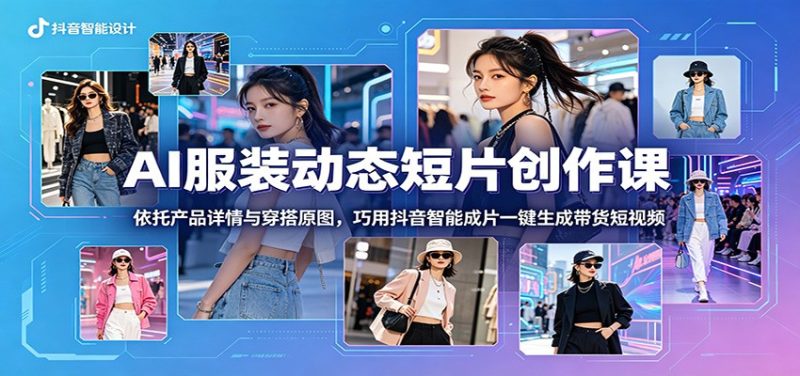 AI服装动态短片创作课：依托产品详情与穿搭原图，巧用抖音智能成片一键生成带货短视频-一人公司创业项目 - 淘金吧