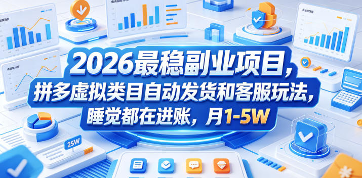2026最稳副业项目，拼多多虚拟类目自动发货和客服玩法，睡觉都在进账，月1-5W【揭秘】-一人公司创业项目 - 淘金吧