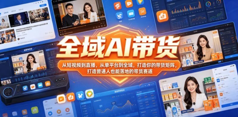 全域AI带货，从短视频到直播，从单平台到全域，打造你的带货矩阵，打造普通人也能落地的带货赛道（0617更新）-一人公司创业项目 - 淘金吧