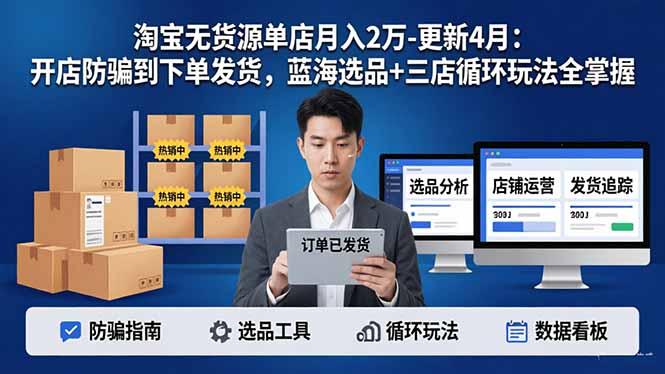 淘宝无货源5.0单店月入2万-更新4月：开店防骗到下单发货，蓝海选品+三店循环玩法全掌握-一人公司创业项目 - 淘金吧