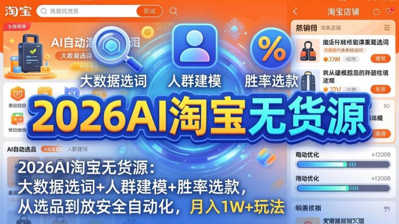 2026AI淘宝无货源-4月更新：大数据选词+人群建模+胜率选款，从选品到放大全自动化，月入1W+玩法-一人公司创业项目 - 淘金吧