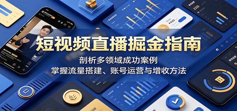 短视频直播掘金指南：剖析多领域成功案例，掌握流量搭建、账号运营与增收方法-一人公司创业项目 - 淘金吧