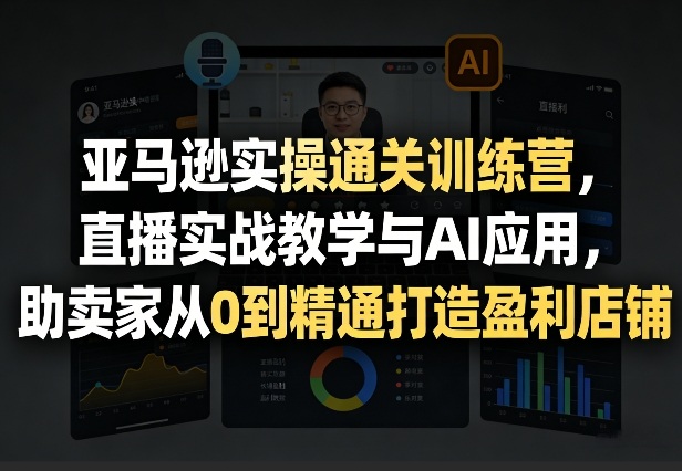 亚马逊实操通关训练营，直播实战教学与AI应用，助卖家从0到精通打造盈利店铺(更新5月23日)-一人公司创业项目 - 淘金吧