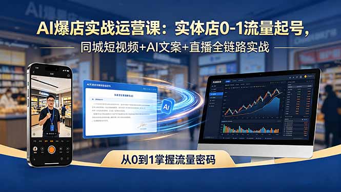 AI爆店实战运营课:实体店0-1流量起号,同城短视频+AI文案+直播全链路实战-一人公司创业项目 - 淘金吧