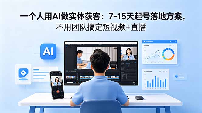 一个人用AI做实体获客：7-15天起号落地方案，不用团队搞定短视频+直播-一人公司创业项目 - 淘金吧