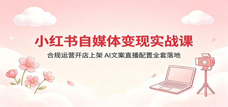 小红书自媒体变现实战课：合规运营开店上架，AI文案直播配置全套落地-一人公司创业项目 - 淘金吧