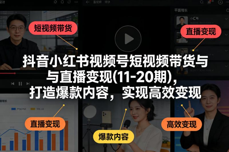 抖音小红书视频号短视频带货与直播变现(10-21期)，打造爆款内容，实现高效变现(更新05月08日)-一人公司创业项目 - 淘金吧