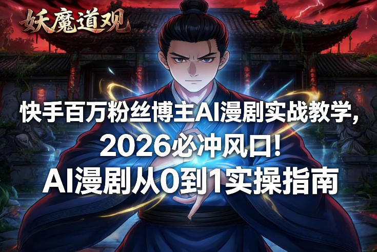 快手百万粉丝博主AI漫剧实战教学，2026必冲风口！AI漫剧从0到1实操指南-一人公司创业项目 - 淘金吧