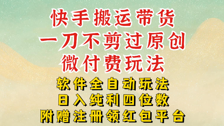 快手搬运带货，一刀不剪过原创，微付费玩法，软件全自动玩法，日入纯利四位数【揭秘】-一人公司创业项目 - 淘金吧