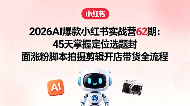 2026AI爆款小红书实战营62期：45天掌握定位选题封面涨粉脚本拍摄剪辑开店带货全流程-一人公司创业项目 - 淘金吧
