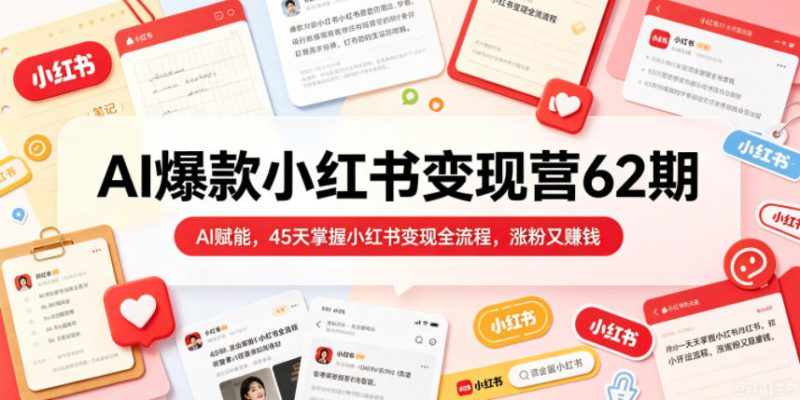 AI爆款小红书变现营62期2026年5月，AI赋能，45天掌握小红书变现全流程，涨粉又賺钱-一人公司创业项目 - 淘金吧