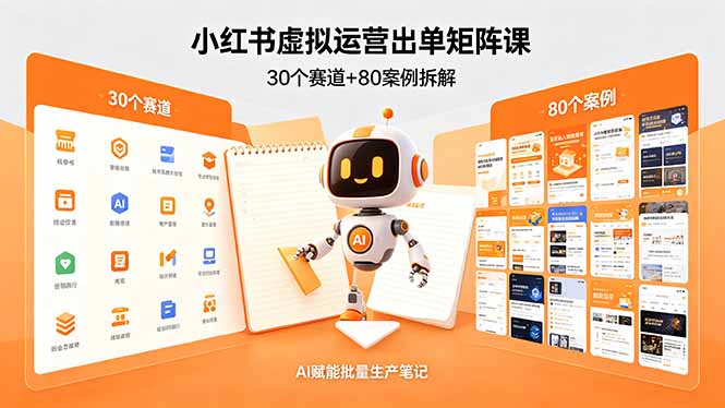 小红书虚拟运营出单矩阵课：30个赛道+80案例拆解，AI赋能批量生产笔记-一人公司创业项目 - 淘金吧