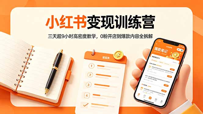 小红书变现训练营：三天超9小时高密度教学，0粉开店到爆款内容全拆解-一人公司创业项目 - 淘金吧