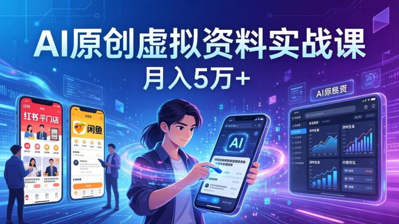 AI原创虚拟资料实战课：2026新机会，小红书闲鱼开店，普通人用AI轻松变现，月入5万+-一人公司创业项目 - 淘金吧