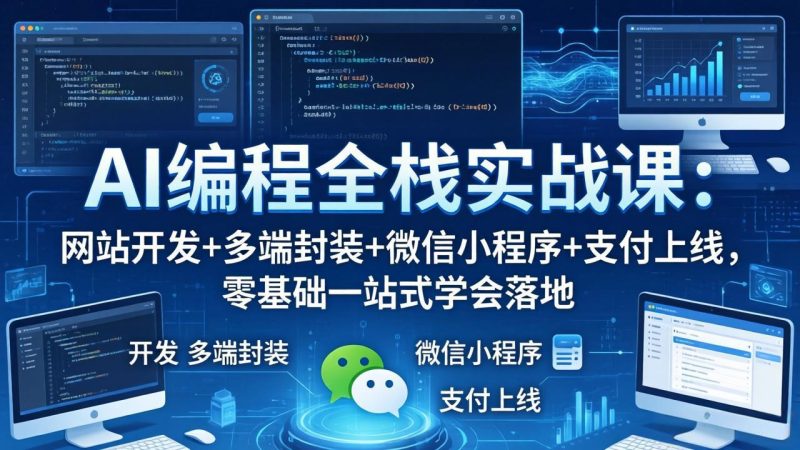 AI编程全栈实战课：网站开发+多端封装+微信小程序+支付上线，零基础一站式学会落地-一人公司创业项目 - 淘金吧