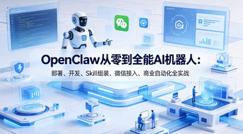 OpenClaw从零到全能AI机器人:部署、开发、Skill组装、微信接入、商业自动化全实战-一人公司创业项目 - 淘金吧