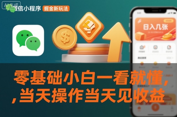 微信小程序掘金新玩法，日入几张，零基础小白一看就懂，当天操作当天见收益【揭秘】-一人公司创业项目 - 淘金吧