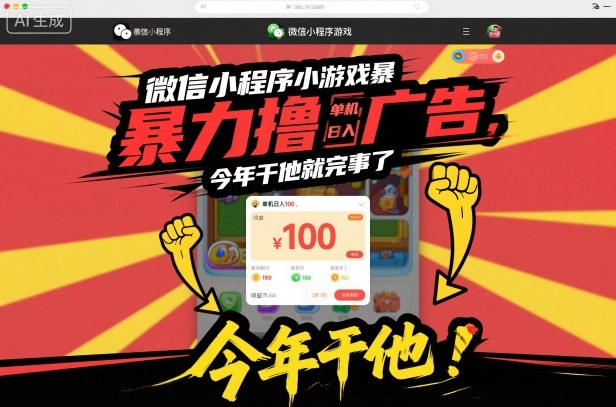 微信小程序小游戏暴力撸广告，单机日入100，今年干他就完事了-一人公司创业项目 - 淘金吧