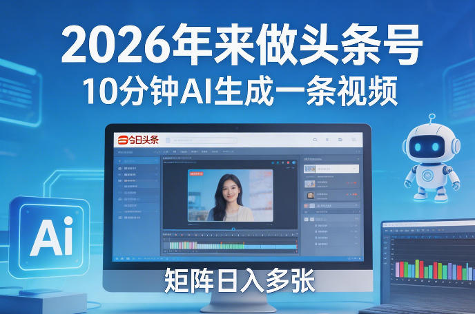2026年来做头条号，10分钟AI生成一条视频，矩阵日入多张-一人公司创业项目 - 淘金吧