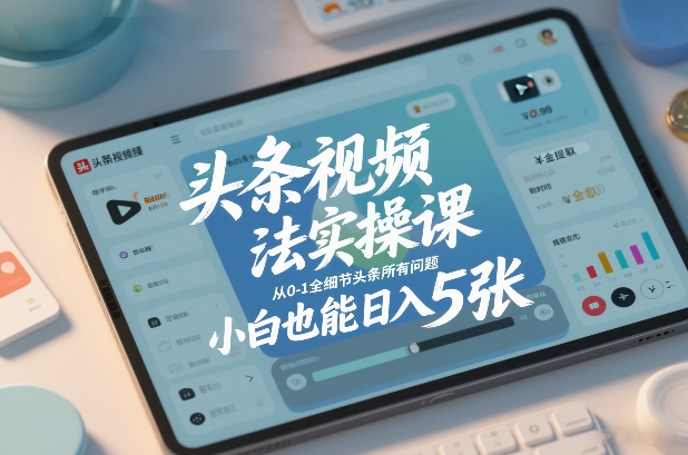 头条视频玩法实操课，从0-1全细节头条所有问题，小白也能日入5张-一人公司创业项目 - 淘金吧