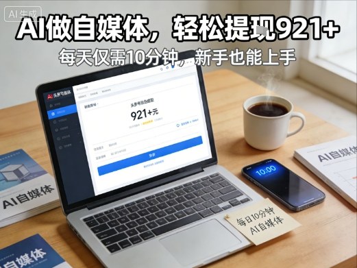 每天花费10分钟，头条号收益921+，用AI做自媒并不难【附视频教程】-一人公司创业项目 - 淘金吧